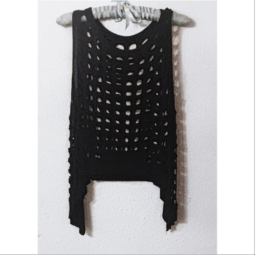 Distressed asymmetrical sided tank top